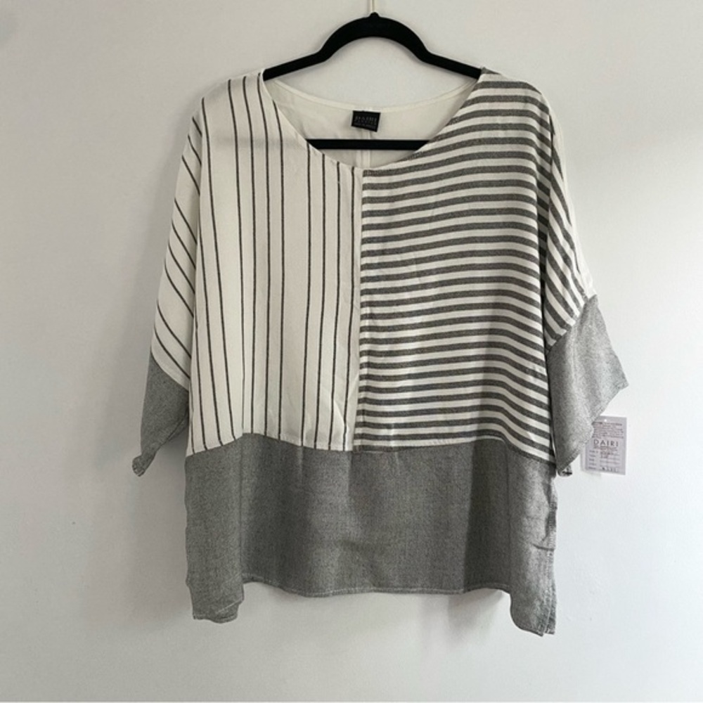 Dairi Fashion Women's One-Size Dolman Sleeve Oversized Lagenlook Striped Shirt